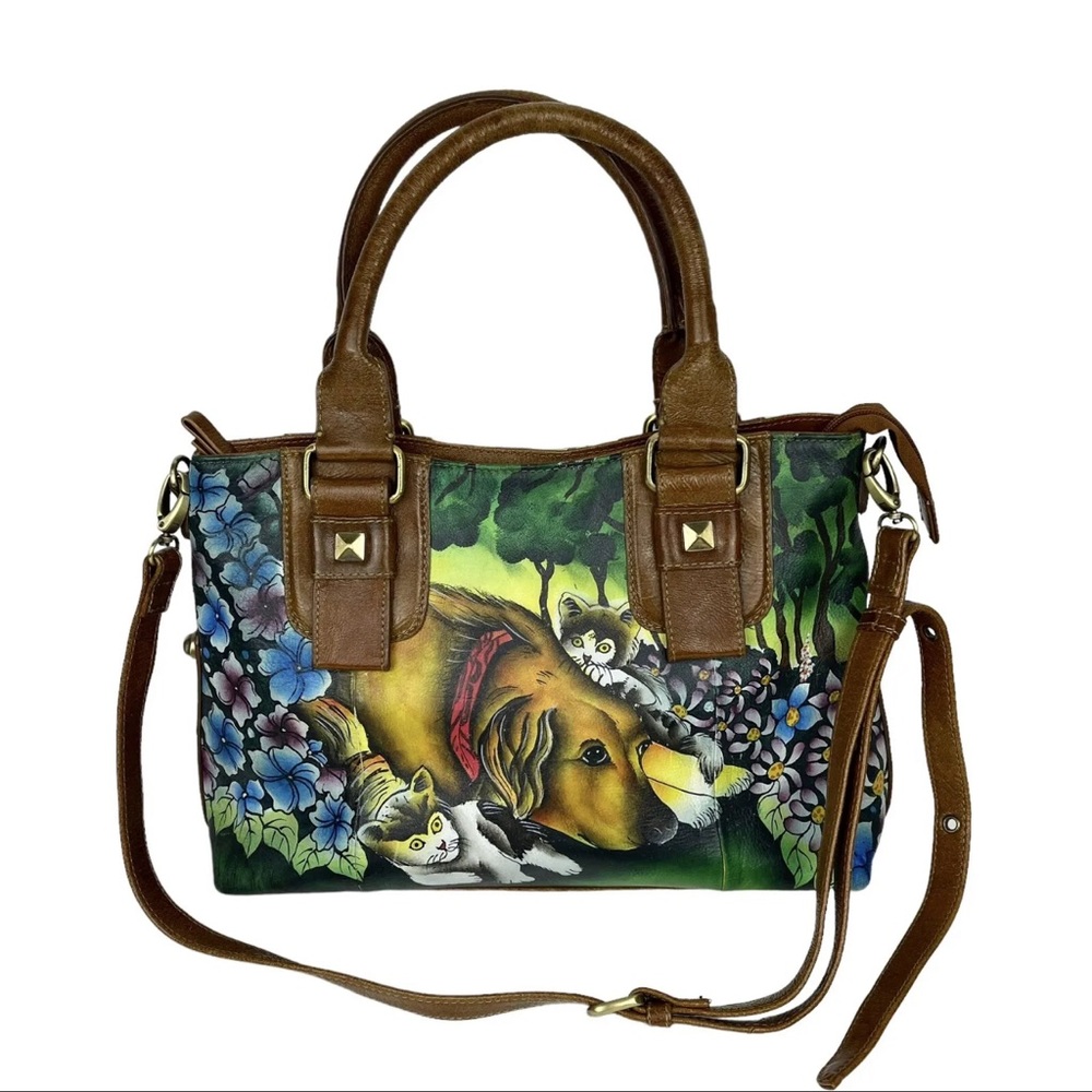 Rare “Original by Sharif 1827 “ Painted Dog Cats Kittens Crossbody Bag EUC